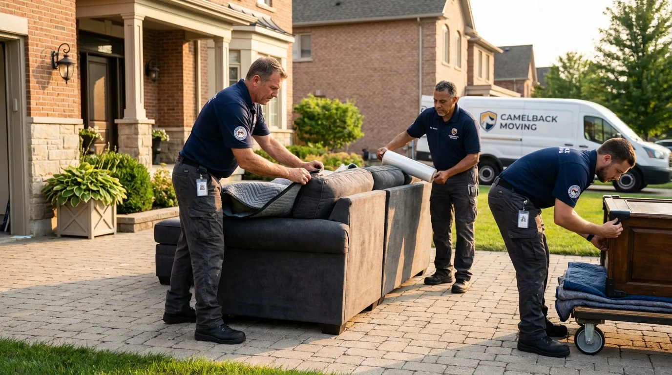 Large estate moving crew wrapping furniture in New Hampton, IA